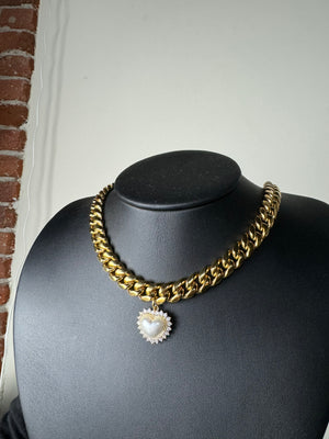 
                  
                    Pearl Heart Gloss Curb Necklace
                  
                