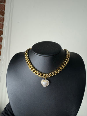 
                  
                    Pearl Heart Gloss Curb Necklace
                  
                