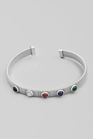 
                  
                    Stainless Steel Rainbow Gem Adjustable Cuff
                  
                